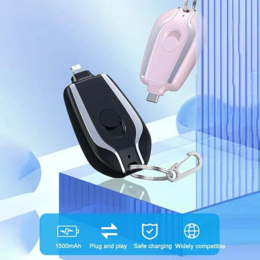 Portable Keychain Charger 1500mAh – Ultra-Compact Mini Battery Pack Fast Charging Backup Power Bank