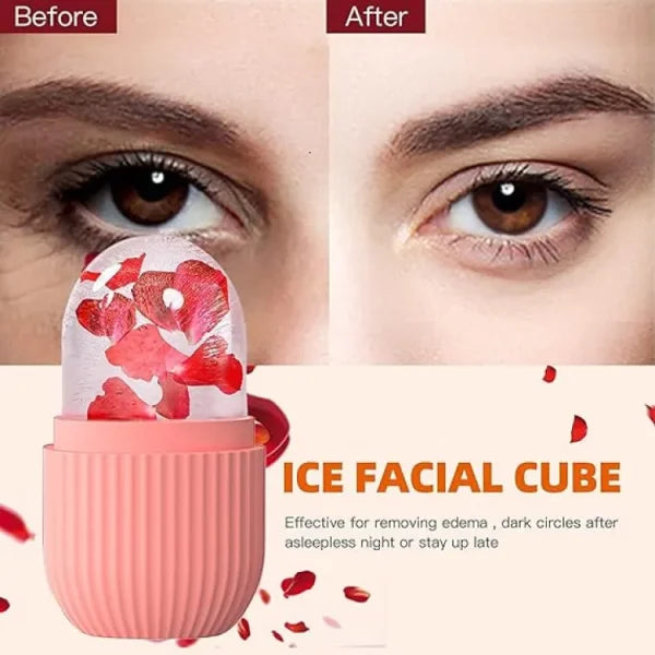 Silicone Cube Tray Face Ice Roller – Reusable Frozen Facial Skincare Massage Tool (Random Colors)