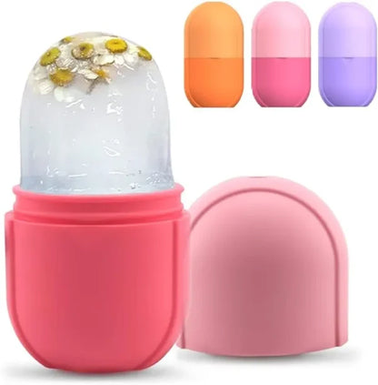 Silicone Cube Tray Face Ice Roller – Reusable Frozen Facial Skincare Massage Tool (Random Colors)